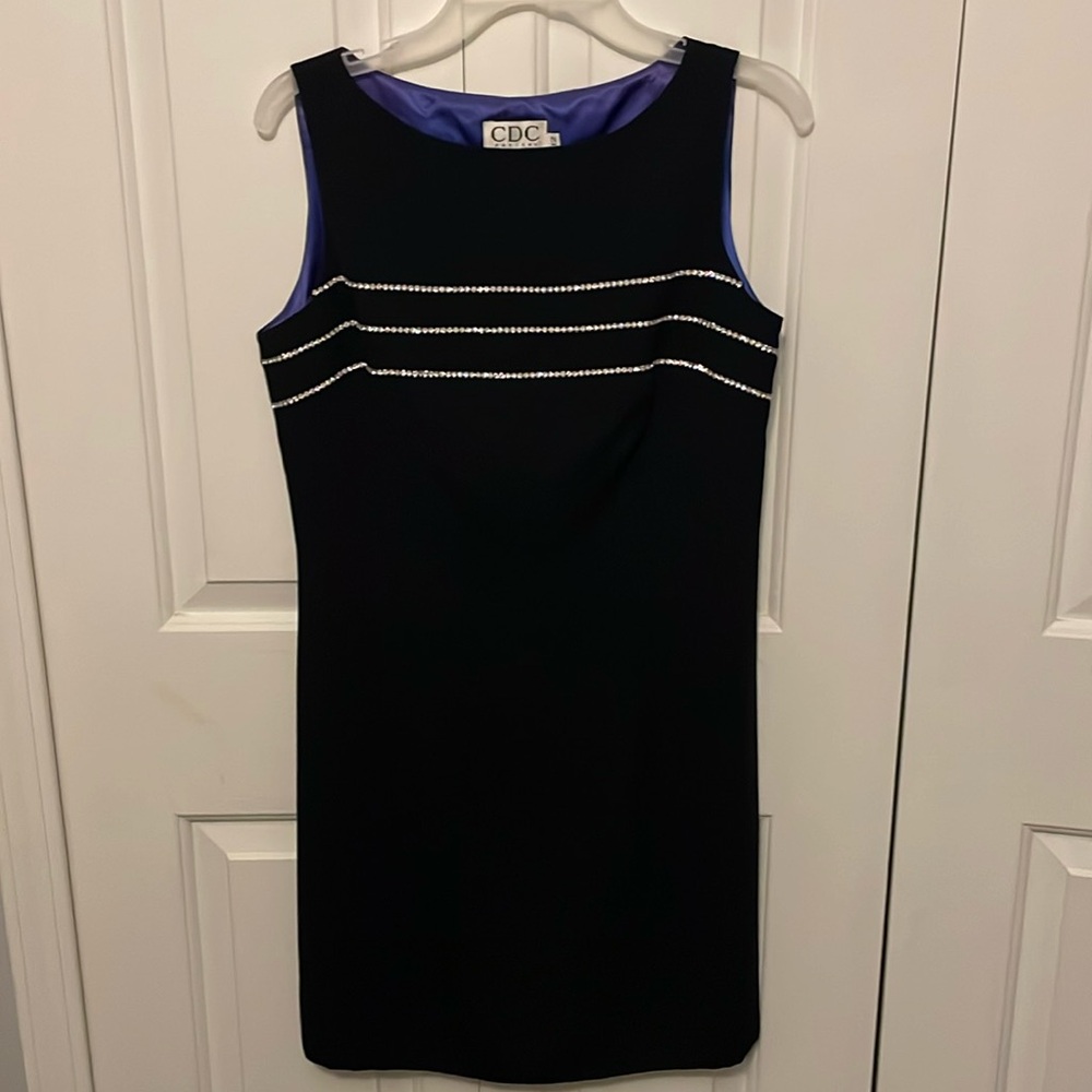 CDC petites sz 12 black dress with rhinestone accents GUC B39
